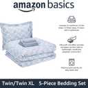 Amazon Basics Twin/Twin XL Comforter Bedding Set with Printed Sheets, 5-Piece, Gray Leaf, Lightweight Microfiber Bed-in-a-Bag, Machine Washable