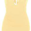 Women's Sexy Halter Bodycon Dress Deep V Neck Ruched Ruffle Hem Slit Mini Dress Sleeveless Club Party Outfits (Yellow, M)