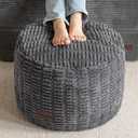 HIGOGOGO Pouf Ottoman Stuffed Round Modern Foam Filled Foot Rest Poufs for Living Room Chair Decorative 26 X 18 Inches Boho Relax Stool for Wedding Christmas Party, Dark Grey