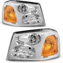 for 2002 2003 2004 2005 2006 2007 2008 2009 Gmc Envoy Headlight Assembly for 02-09 Gmc Envoy Clear Lens Chrome Housing with Amber Reflector Headlamp Replacement Left and Right Pair