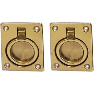 QCAA Solid Brass Flush Ring Pull, 2-1/2" x 1-7/8", Polished Brass, 2 Pack, Made in Taiwan
