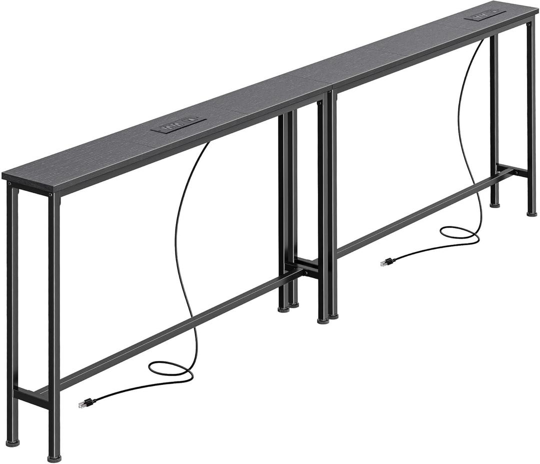 SUPERJARE 78.8 Inch Narrow Console Table with Outlet, Sofa Tables, Behind Couch Table, Long Entryway Tables with Charging Station, for Living Room, Black, 5.7''D x 78.7''W x 29.7''H