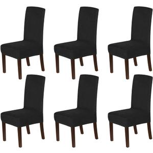 H.VERSAILTEX Velvet Dining Chair Covers Stretch Chair Covers for Dining Room Set of 6 Parson Chair Slipcovers Chair Protectors Covers Dining, Soft Thick Solid Velvet Fabric Washable, Black