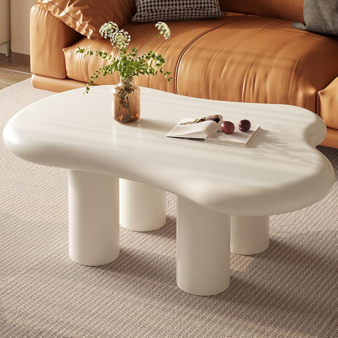 Guyii Cloud Coffee Table, Cute White Modern Tea Table, Irregular Indoor End Table for Living Room, Free Shape with 4 Legs, 35.82 Inches