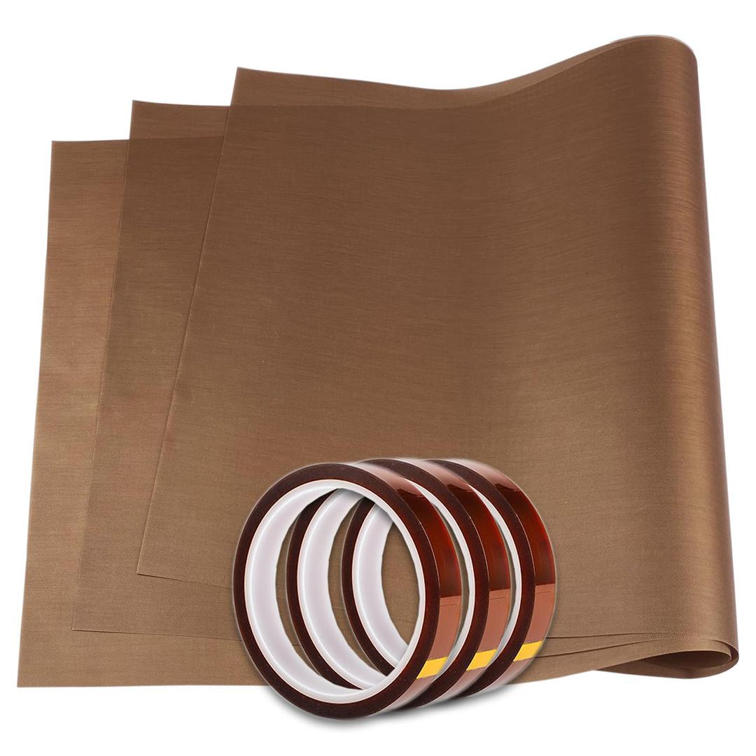 PTFE Teflon Sheet 16 x 20 Heat Tape Heat Resistant Tape, Heat Press Transfer Sheet 3 Pack Non Stick & Heat Tape Heat Transfer Tape 3 Pack 10mm X 33m 108ft