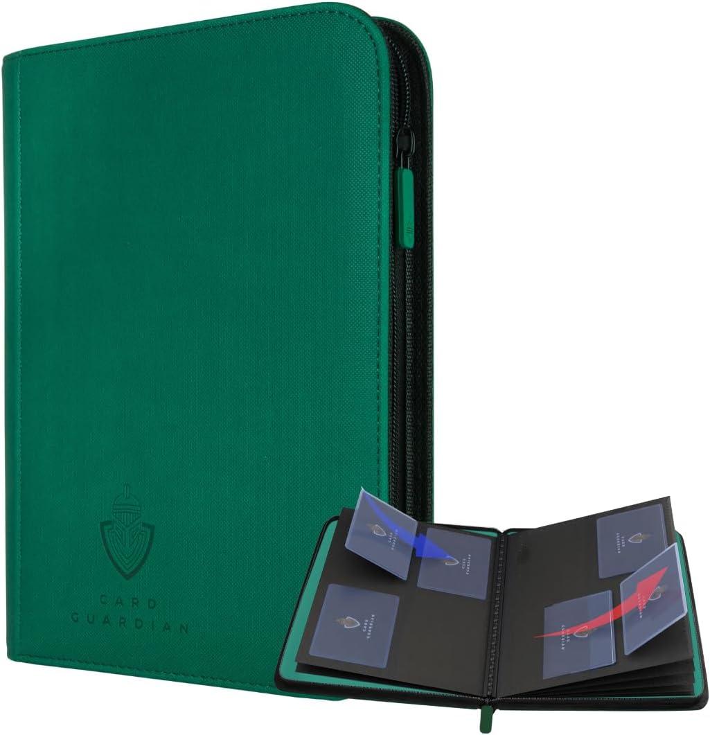 Card Guardian - 4 Pocket Premium Binder for 160 Cards (Green) | Zipper Closure and Side Loaded Pockets | Compatible with Trading & Sports Cards including Magic the Gathering, Yugioh, Baseball Cards