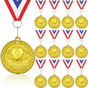 Donrime Well Done Medals, 12-Pack Gold Metal Medal Sports Day Medals with Ribbon Necklace for Sports Day Prizes, Gymnastics Competitions, Party Gifts, Kids Adults (Winner)