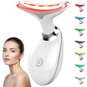 Facial Massager, 7 Color Face and Neck Massager for Skin Care at Home, Portable Beauty Skin Care Tools, White