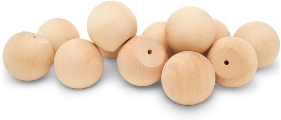 Wood Knobs, 2 Inch Round Natural Wood Drawer Pulls, Pack of 12 Unfinished Wooden Drawer Knobs, Ball Shaped Wood Cabinet Knobs, Nursery Dresser Knobs, Wood Door Knobs and Crafts