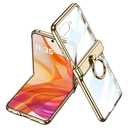 MistWorld for Motorola Razr+ (Plus) 2024/2025 Clear Case with Ring Holder & Built-in Front Screen Protector & Magnetic Hinge & Electroplated Frame (Gold, razr Plus 2024/2025)
