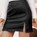 LILLUSORY Womens Leather Mini Fall Skirt with Slit (Black)