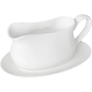 17oz Gravy Boat with Saucer Stand, Set of 1, Ceramic Sauce Boat with Tray for Salad Dressings,ketchup Creamer, Broth, Black Pepper, White