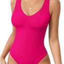 MANGOPOP Women's Deep V Neck Tank Top Bodysuit Sexy Thong Double Lined Body Suit Sleeveless Backless Plunge Going Out Tops (M, Barbie Pink)
