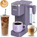 Single Serve Coffee Maker with Built-in Detachable Milk Frother, Iced and Hot Coffee Machine for K Cup & Grounds, 40oz Removable Water Reservoir, 6 Cup Sizes, Fits 7.3" Travel Mug, Purple