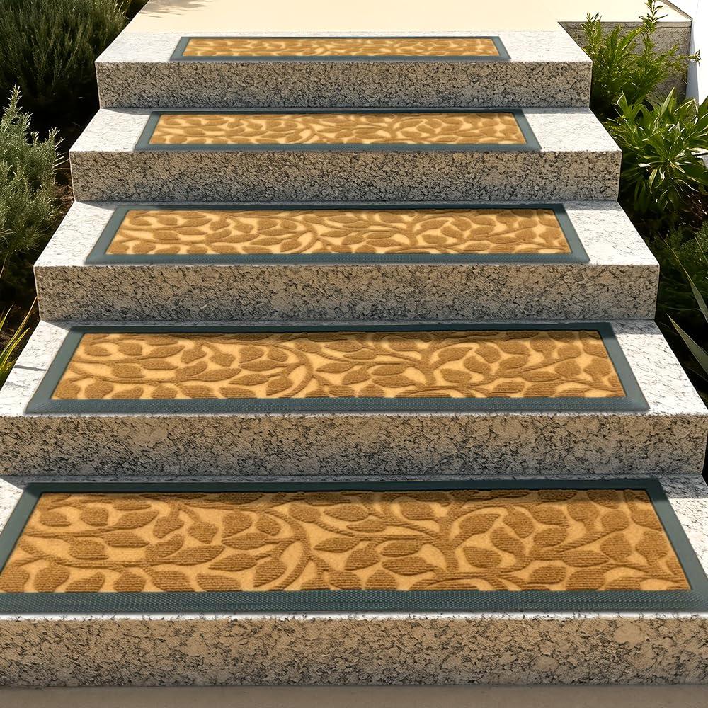 Stair Runners for Wooden Steps, Non Slip Stair Carpet Treads, 2 Pcs 30" x 8.5" Stair Mats Rug Heat Insulation Rubber Backing, Staircase Step Treads for Elders, Dogs & Kids, Coco Leaves.