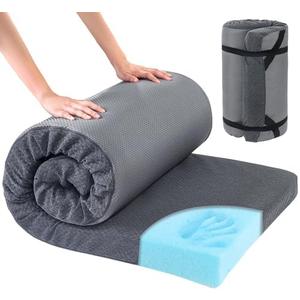 HOMBYS Memory Foam Camping Mattress Pad,Portable Sleeping Pad for Adult,Waterproof Cot Mattress,Roll Up Floor Mattress,Foldable Backpacking Travel Bed for Hiking,Guest Bed 20x52 Inches
