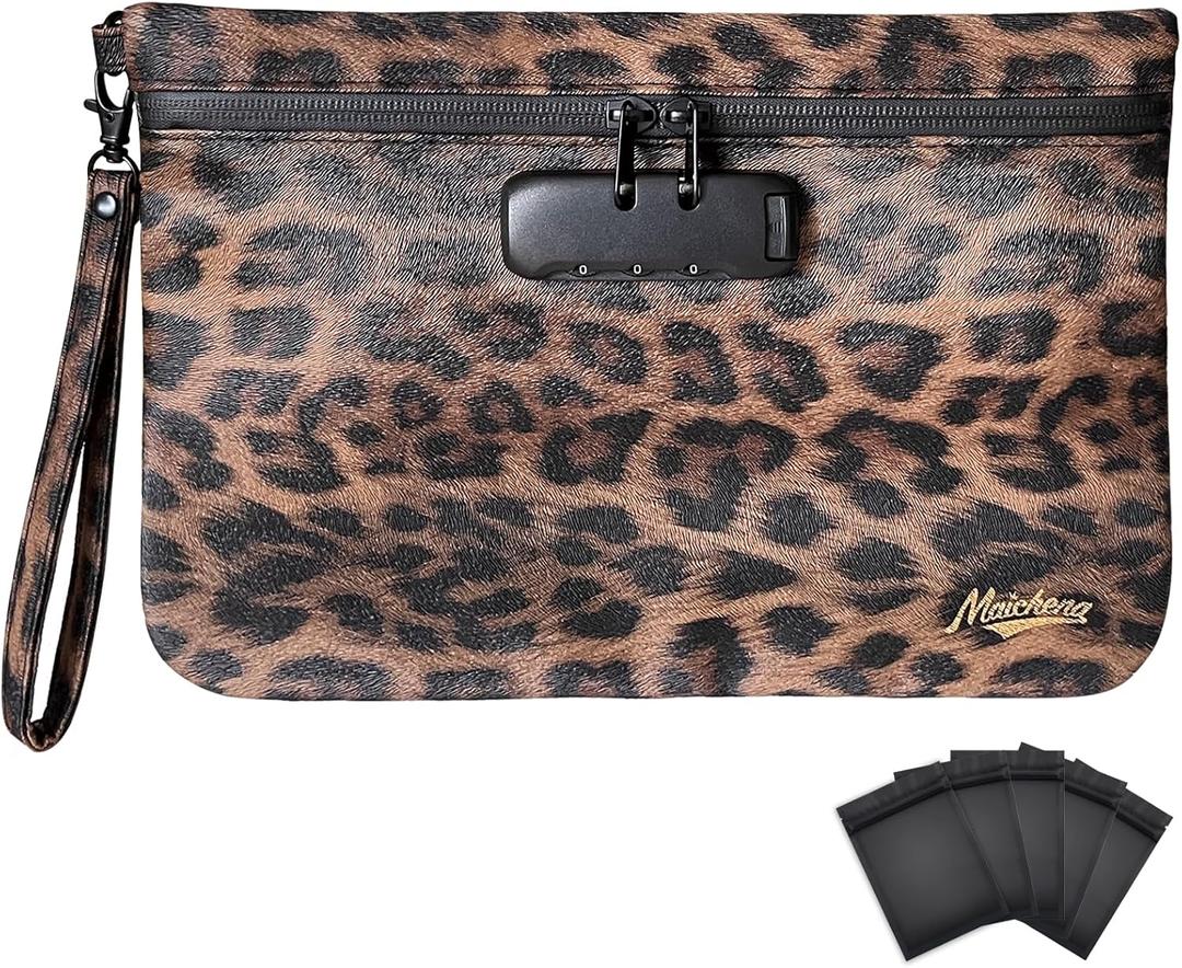 Storage Bag with Combination Lock 11" x 7.5" Money Cosmetic Organizer Medicine Lock Bag Travel Storage Case Pouch Great Christmas Gift for Women Leopard