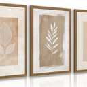 MueyHel Neutral Botanical Flower Wall Art Set of 3, Wood Framed 16x24 Inch
