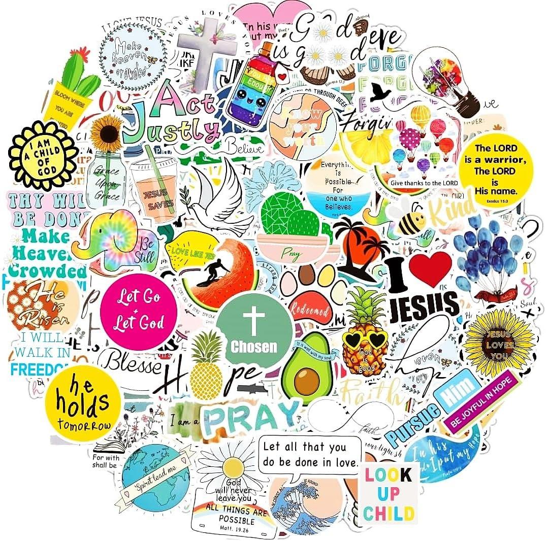 200Pcs Inspirational Christian Stickers for Vision Board Water Bottles Laptop, Vinyl Waterproof Jesus Bible Verse Stickers for Scrapbook Journaling Planner, Christian Easter Gifts for Kids