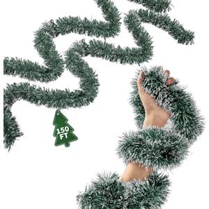 150Ft Christmas Garland - Xmas Tree Decorations, Christmas Tinsel Decorations for Indoor&Outdoor Home Decor, Christmas Metallic Twist Garland Ceiling Hanging Decorations for New Year(Green)