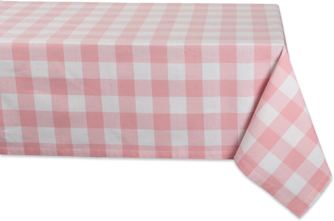 DII Buffalo Check Collection, Classic Farmhouse Tablecloth, 60 x 84, Pink & White