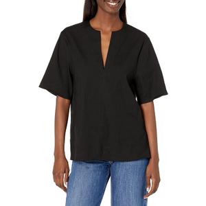 Vince Easy Slit Neck Linen-Blend Top Women's
 (XX-Small, Black)