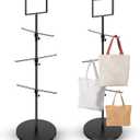 Tandefio Tote Bag Rack with Signboard Heavy Duty Shopping Bag Metal Rack 57 3/4" H 3 Tier Adjustable Hooks Bag Stand Handbag Grocery Display Rack for Retail Store Trade Show Boutique Small Business