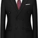 Men's Double Breasted Blazer Slim Fit Formal Sport Coat Jacket for Business Wedding (Black, M)