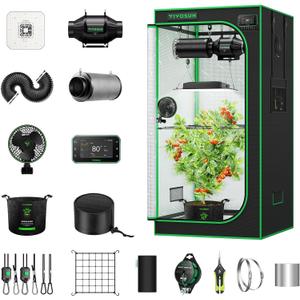 VIVOSUN Smart Grow Tent Kit Plus, 2.7  2.7ft 2-Plant Kit, WiFi-Integrated Automatic Control with GrowHub E42A+, 2-in-1 Tunable Spectrum LED Grow Light, 360 Ventilation & Circulation Control System