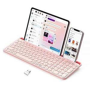 seenda Bluetooth Keyboard for iPad, 2.4G + Bluetooth Multi-Device Typewriter Keyboard with Number Pad, Tablet Holder for iPad Tablet, Andriod Phone, MacBook/Windows PC Desktop, Barbie Purple (Sakura Pink)