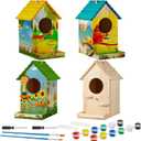 Liliful 4 Pack Birdhouse Kit, DIY Wooden Crafts for Kids and Adults, Bird House with Paint and Brushes Painting Kits for Boys and Girls, Spring Birthday Classroom Gifts for Ages 3-5 4-8 8-12