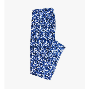 Lularoe Tall Curvy (TC fits Sizes 12-18) Mandala Hexagon Tye Dye Blue White Buttery Soft Adult Leggings, Pack Of 2