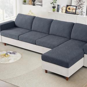 Ruaozz Couch Cushion Covers for Sectional Sofa Stretch Seat Cushion Covers Washable Sofa Slipcovers for L Shaped Soft Furniture Protector Pet Friendly (3 PC Seat + 1 PC Chaise Cover, Grey)