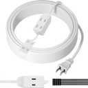 2 Prong Extension Cable 15 FT, Extra Long Power Cord With 3 Outlets, Flat Multiple Cable With Tamper Guard, ETL Listed, Outlet Saver, OFC, 16 Gauge Wire, 13A/125V, White With 25 Pcs Ties