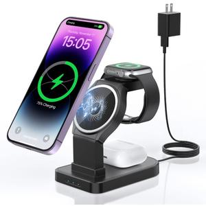 Wireless Mag-Safe Charging Station,CYFIBYNO 3 in 1 Wireless Charging Stand for iPhone 16/15/14/13/12/Pro/Max, Fast Wireless Charging Dock Stand for Apple Watch Series & Airpods