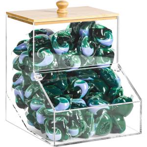 1.2GAL Large Acrylic Laundry Pods Container BY VEGEVIGI, Dishwasher Pods Holder Dispenser With Lid, Laundry Room Organization And Storage