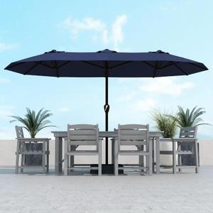 Kingdura 13ft Large Patio Umbrella with Base Included, Double-Sided Rectangle Outdoor Table Umbrella with 12 Reinforced Ribs, Crank Lift for Market Pool Deck Backyard, Navy blue