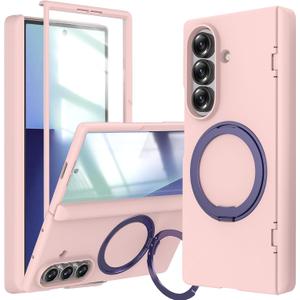 for Samsung Galaxy Z Fold 7 Case with Ring Holder Stand, Z Fold7 Magnetic Case Compatible Magsafe Accessories Screen Protector Hinge Cover Full-Body Slim Phone Case for Z Fold 7 Pink