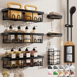 Veken Shower Caddy 6-Pack, Advanced Rustproof Design, No Drilling Adhesive Shelves, Rack with Soap Holder, Large Capacity Bathroom Organizers and Storage, Wall-Mounted, Gifts for Women Mom