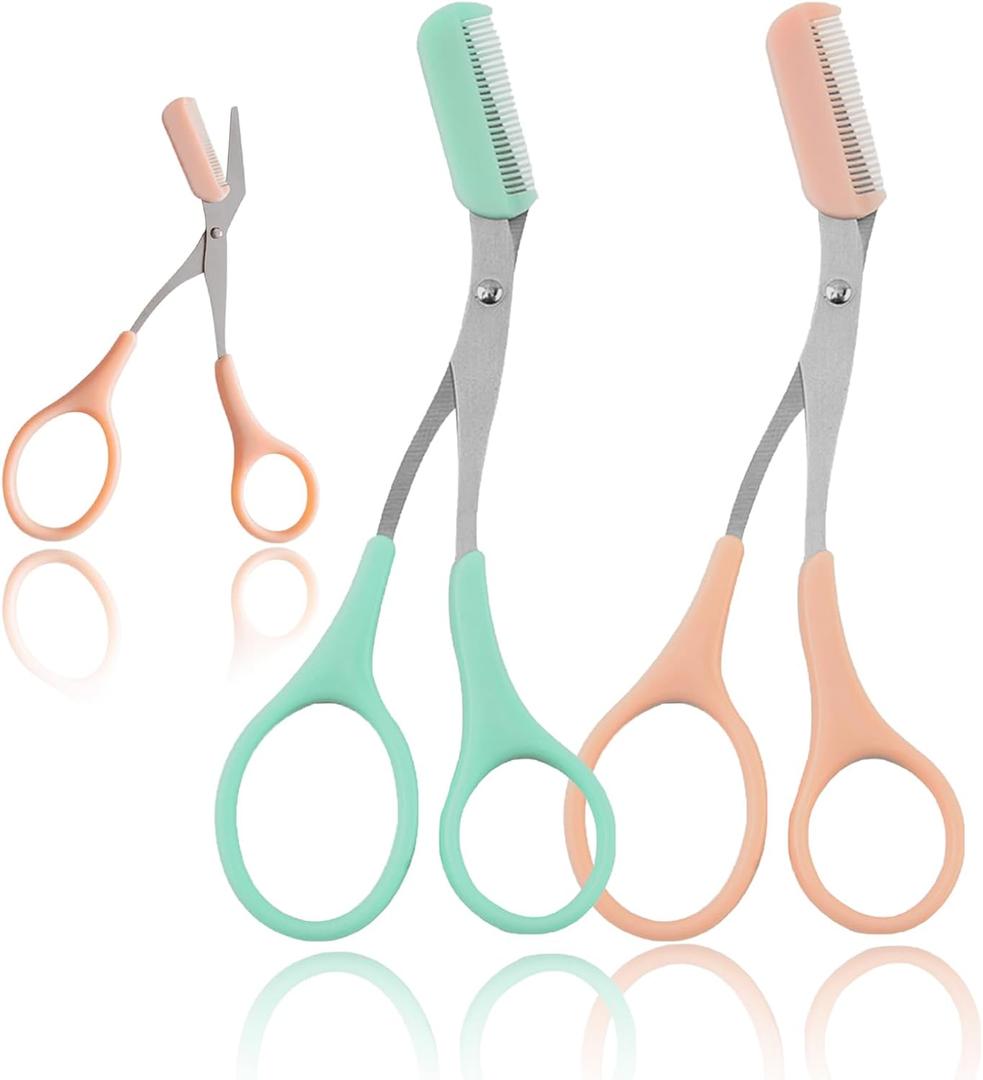 2Pcs Eyebrow Trimmer Scissors, Men Women Eyebrow Clippers, Comb Head Detachable, Safe Eyebrow Trimming Tool, Beard Trimmer, Easy to Operate for Beginners, Makeup Artist Recommended Eyebrow Scissors