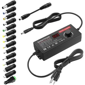 SHNITPWR 144W Universal Power Supply Adjustable DC 36V 30V 24V 20V 19V 14V 12V 9V AC/DC Adapter 100V~240V AC to DC Variable Power Converter 9V ~ 36V 4A 144W Power Adapter with 14 Tips 5.5x2.5mm