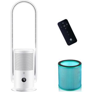 U ULTTY Bladeless Tower Fan and Air Purifier in one, True HEPA Filter 99.97% Smoke Dust Pollen Dander, Oscillating Tower Fan with Remote Control CR022D, White (Large)