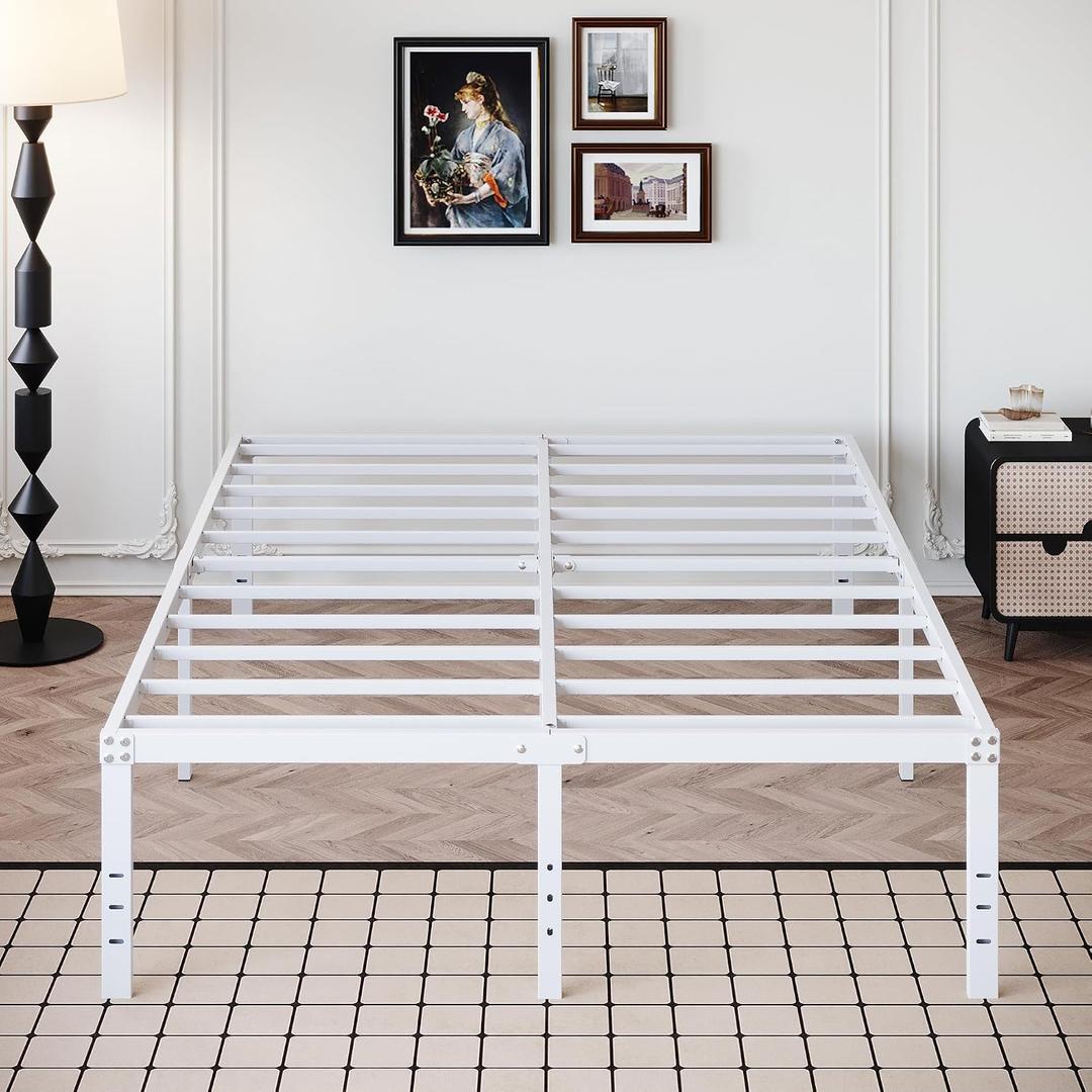 18 Inch White Full Size Bed Frame with High Storage
Steel Slats Platform No Box Spring Needed Mattress Foundation, Easy Assembly, Noise Free