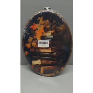 LKETW Vintage Moody Fall Book Oval Wall Art Decor, Book Art Bookish Oval Canvas Hanging Decor, Rustic Fall Maple Leaves Wall Decorations for Library Reading Room Corner Nook, 8.6x11.4 Inch