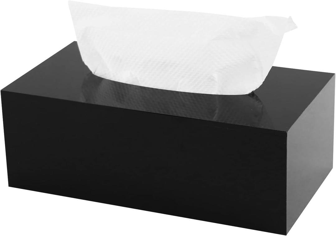 Acrylic Tissue Box Holder, PITBVO Rectangular Shiny Black Tissue Box Cover, Table Facial Napkin Dispenser for Car, Bathroom, Bedroom, Kitchen, Office, Living Room, Counter, Hotel Use (9.85"L x 5.1"W x 4.5"H)