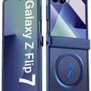 BXYJY for Samsung Galaxy Z Flip 7 Case Magnetic with Hinge Protection, Compatible with MagSafe, Front Screen Protector, Translucent Rugged Men Women Full Protective Phone Case for Galaxy Z Flip7, Blue