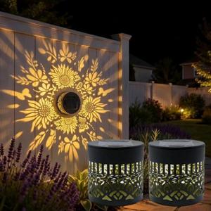 Solar Outdoor Fence Lights Decoration 2 Pack, Solar Wall Step Deck Lights Outdoor Garden Decor with Hummingbird Sunflower Theme for Yard Art Porch Patio Backyard Decor, Gifts for Mom Women