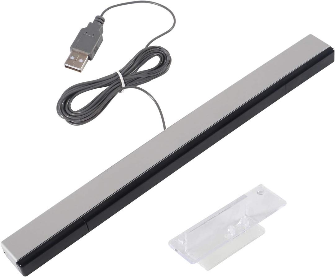 Aokin USB Sensor Bar for Wii, Replacement USB Wired Infrared Ray Sensor Bar for Nintendo Wii, Wii U, Includes Clear Stand, Silver/Black