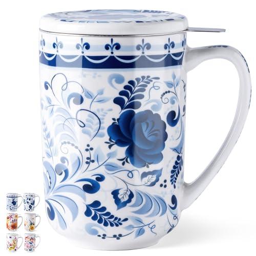 GBhome Tea Mug with Infuser and Lid, 18 Ounce Large Ceramic Loose Leaf Cup, Microwave, Dishwasher Safe, Perfect For Tea Lovers