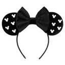 Elegant Black Velvet Mouse Ears Headband with Charming Bow and White Details  Perfect for Parties, Holiday Celebrations & Themed Events